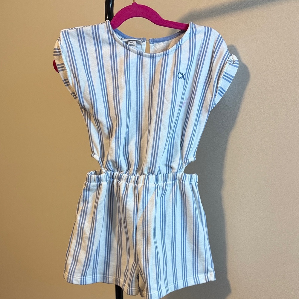 Calvin Klein Kids Blue and White Striped Romper